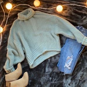 Knitted teal turtleneck sweater!